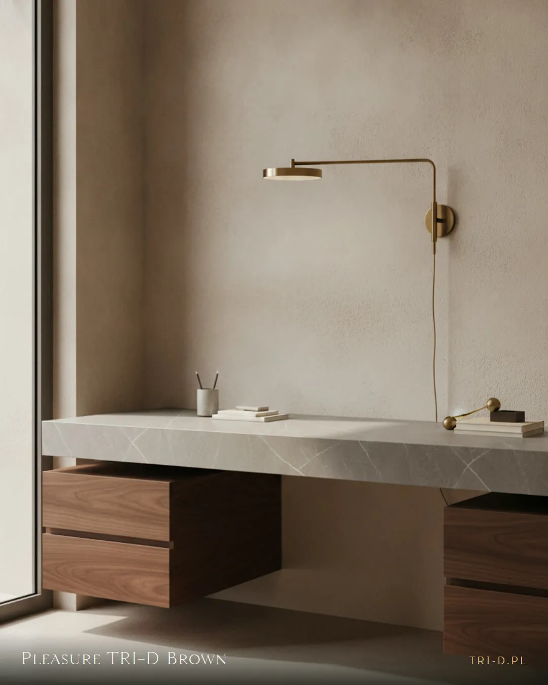 Wizualizacja wnętrza ze spiekiem Pleasure TRI-D Brown